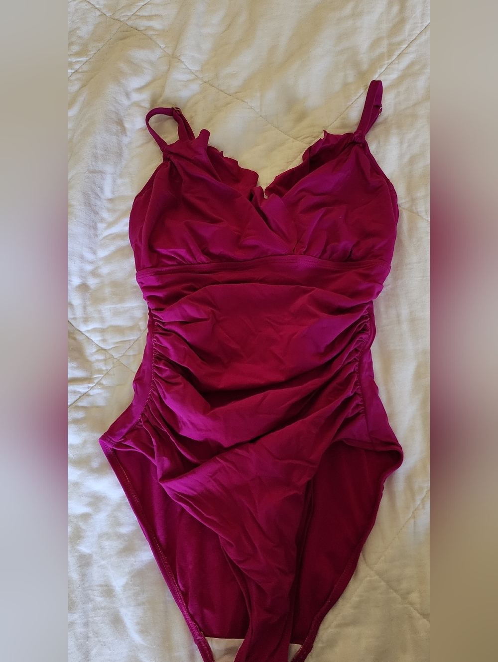 Ralph Laure Fuchsia Ruched One-Piece Swimsuit